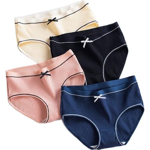 Girl Cotton Underwear 4Pcs/Set Mid-Waist Cotton Panties Cozy Lingerie New Womens Underpants Tempting Briefs Female Underwears