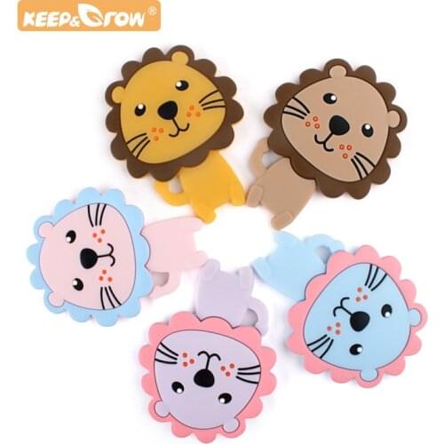 Keep&Grow 1Pcs Baby Silicone Lovely Animal Lion Teether BPA Free Chewing Toy Nipple Chain Oarl Care Molar Products Teething Bead