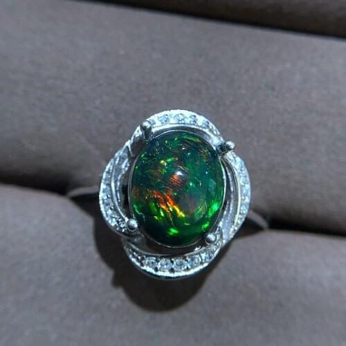 Ring Engagement Real 925 Sterling Silver Birthstone Natural Black Opal Wedding Band Rings for Women Bridal Accessories