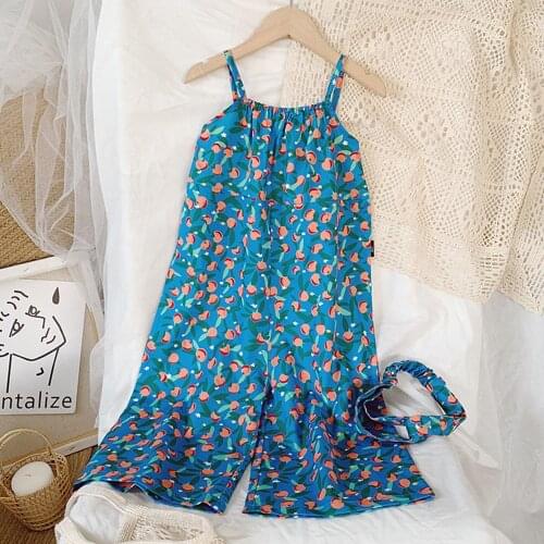 Hollead Children Rompers Jumpsuits Kids Girls Printing Loose Pant Summer Playsuits Onepiece Cotton Overalls Sling Clothes 2-8Y
