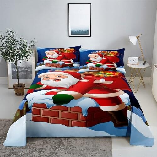 Christmas Present0.9/1.2/1.5/1.8/2.0m Digital Printing Polyester Bed Flat Sheet With Pillowcase Print Bedding Set