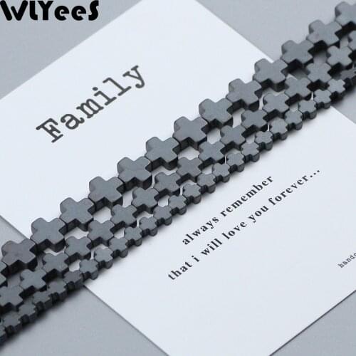WLYeeS Matte Jesus Cross Beads Natural Hematite stone 4 6 8 10 12mm Loose Spacer Beads For Jewelry Bracelet Earring Making DIY