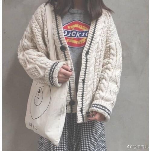 Sweet and cute soft girl retro knitted sweater coat college style loose long sleeve cardigan women 2021 spring new sweater
