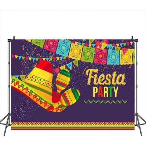 Neoback Fiesta Party Backdrop Mexico Hat Cactus Flag Banner Decoration Photography Backdrops Studio Shoots