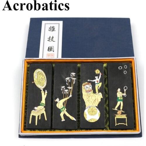 4pcs/set Chinese ink stick set Traditional Solid inks Hui Mo Huishe Laohukaiwen sumi-e calligraphy inks Chinese Acrobatics