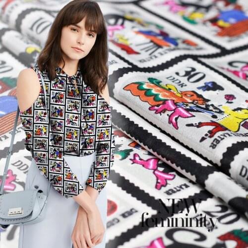 New 114cm wide 14mm 100% silk double crepe fabric stamps world summer mulberry silk dress shirt high-end clothing custom fabric