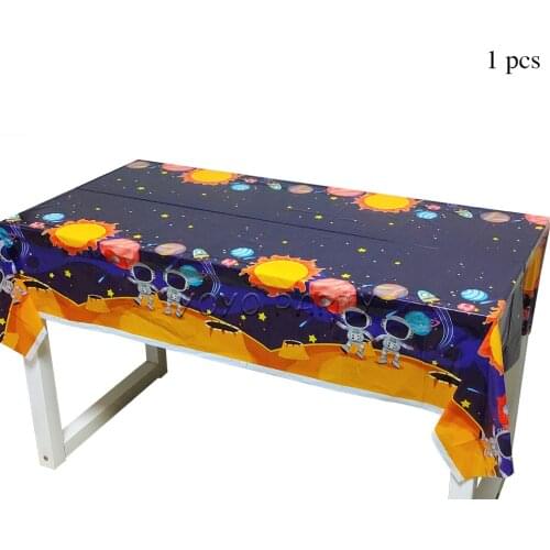 1pcs Disposable Plastic Tablecloth Table Cover For Kids Boys Astronaut Spaceship Solar Space Birthday Party Supplies Decoration