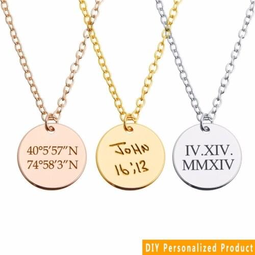 Shellhard Men Women Stainless Steel Round Pendant Necklace Custom Engrave Love Heart Name Chain Necklace 2019