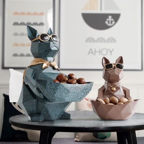 Resin Moden Crafts Animals Miniature cute ornaments for Home office decoration Storage Cat Dog Figurines bowl Carved Collectible