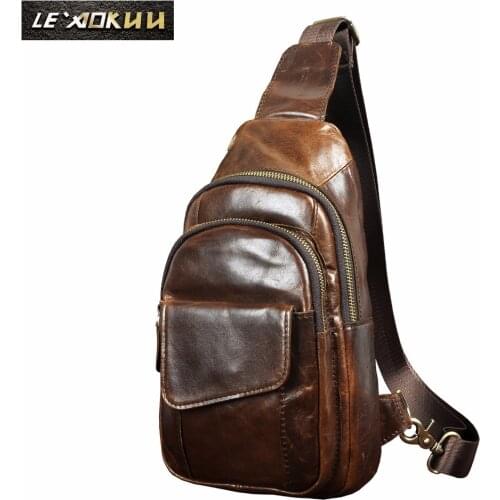 Men Genuine Leather Casual Fashion Crossbody Chest Sling Bag Coffee Design Travel One Shoulder Bag Daypack Umbrella Male 8013c