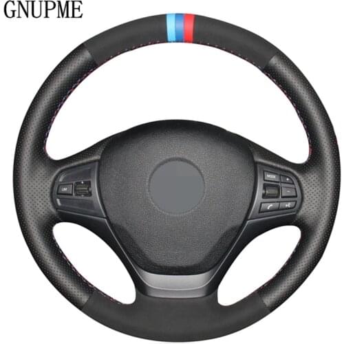 Hand-stitched Black Suede Black Genuine Leather Car Steering Wheel Cover for BMW F20 F21 F22 F23 F30 F31 F34