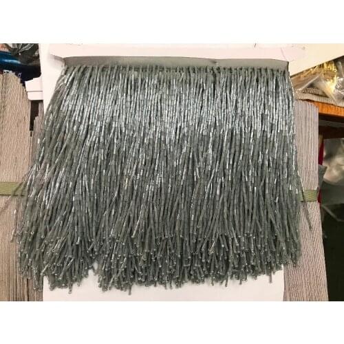 Grey color crystal Handmade 15cm wide beaded fringe trimming,5yard, about 270 beads threads/yard SGTM17