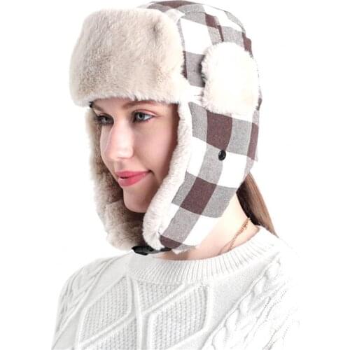 Unisex Warm Ear Protection Cap Winter Lei Feng Lattice- Plaid Hat for Cycling