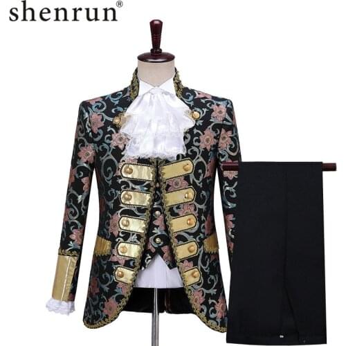 Shenrun Men 3 Pieces Costumes Stage Dress European Court Dress Palace Modern Drama Opera Performance Wear Vintage Style Suits