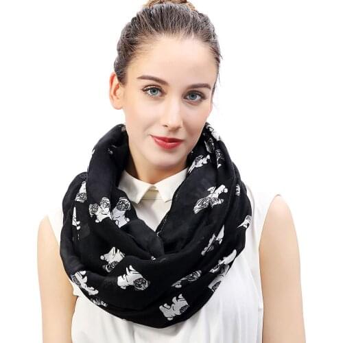 Pug Dog Animal Pet Print Womens Infinity Loop Scarf Snood Soft Lightweight for All Seasons Gift Accessory