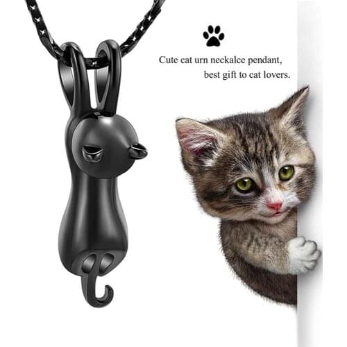 Cat Memorial Urns Necklace Pet Ash Casket Cremation Pendant Stainless Steel Keepsake Jewelry For Animal Can Open