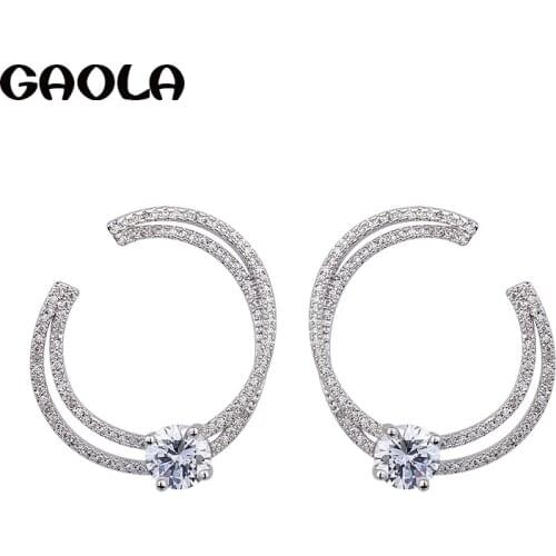 GAOLA Elegant Design Pave Setting Round Cubic Zirconia Stud Earrings Women Fashion Earring GLE6239