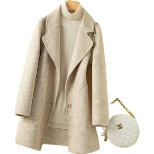 Women Spring Autumn WSuit Collar Woolen Coat 2021 New Anti-Season Cashmere Coat Female Short Slim Hepburn Wool Plaid Jackets A57