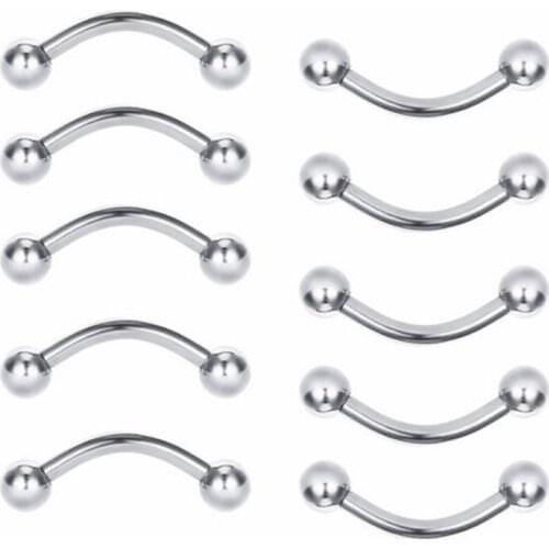 10PCS 16G Steel Curved Barbell Ball Banana Eyebrow Ear Rings Eyebrow Piercing Titanium Anodized Color for Body Jewelry
