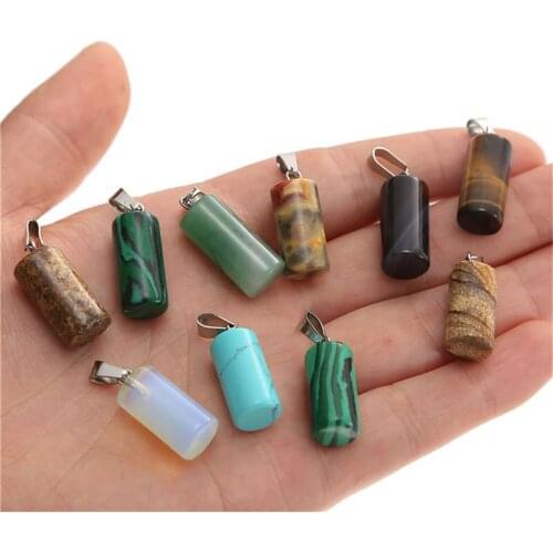 Julie Wang 10PCS Natural Stone Cylindrical Charms Small Pendant For Women Necklace Bracelet Jewelry Making Accessory
