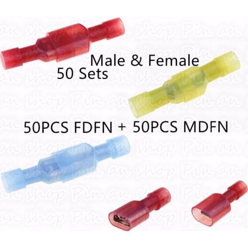 100PCS 50set transparent Blue Fully Insulated Spade Electrical Crimp Connectors- Mixed Male & Female