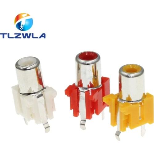 100PCS AV co-core socket 3-pin RCA seat single hole PCB welded audio and video socket lotus seat AV-8.4-6A