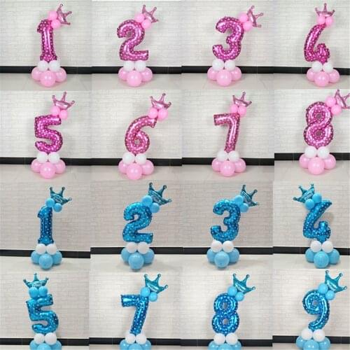 14Pcs/set Birthday Balloons Blue Pink Number Foil Balloons Kids 1st Birthday Party Decorations Balloons Happy Birthday Balloon