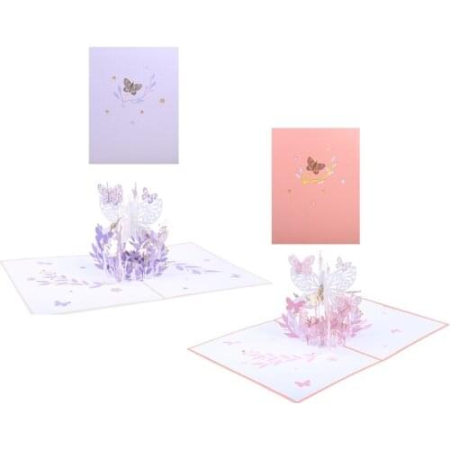 3D Pop-Up Butterfly Flower Basket Greeting Card for Birthday Mothers Day Wedding Party with Envelope