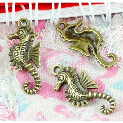 50pcs 29*13MM Hippocampus Pendants One Sided Antique Bronze Color Seahorse Charm Pendants Hippocampus Charm