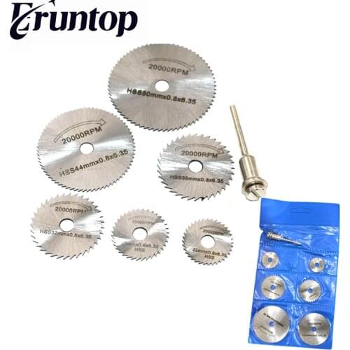 6 Saw Blade +1pc Pole/set Eruntop Hss High-speed-steel Circular Rotary Blade Wheel Discs Mandrel For Metal Dremel Tools Wood Cut