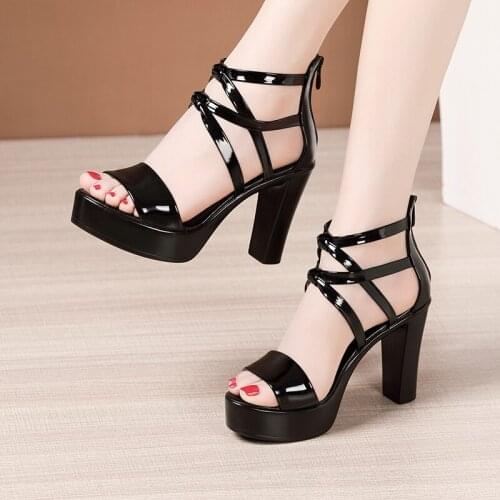 Platform heels shoes women sandals Female high hees shoes buckle cross with zipper wedding shoes block heel shoes ladies sandals