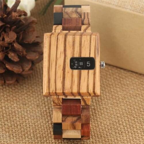Rectangle Wooden Watch Case Arabic Numerals Turntable Dial Quartz Watch Full Wood Band Male Bracelet Watches Casual Men Watches