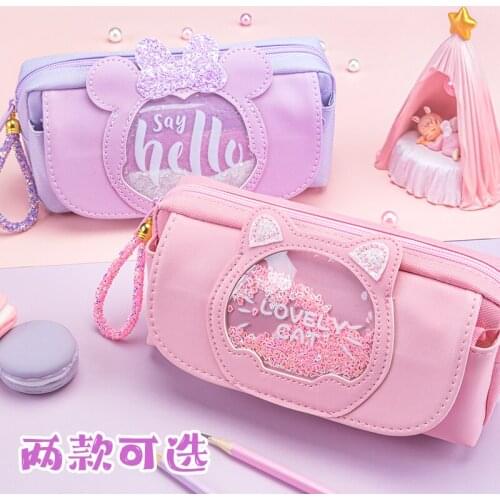 Large Capacity Pencil Bag Pen Case for Girls Student Lovely Cat Candy Color Rulers Pouch Organizer Stationery School Supplies