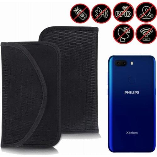 Anti Spy Signal Blocker Prevents Tracking Pouch Phone Bag Stop GPS RFID 4G 5G Bluetooch Black For Philips Xenium S266 S566 Case