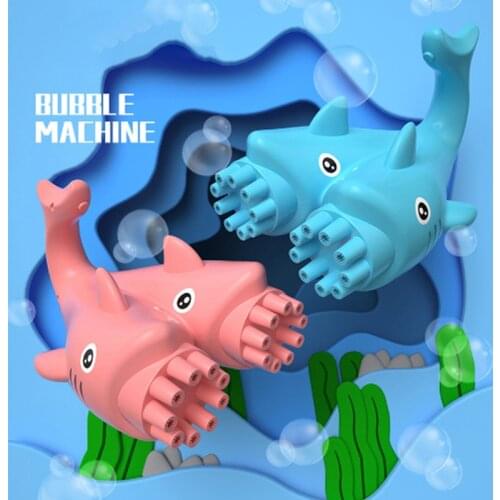 Children Bubble Machine Toy Two-headed Shark Dolphin Summer Toys 18 Bubble Holes Bubble Machine Kids Outdoor Toys Holiday Gifts