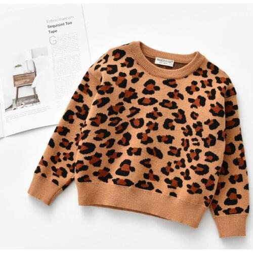 Childrens Sweater Autumn and Winter Baby Boys Pullover Sweater Leopard Core Yarn Round Neck Sweater Children 1-6 Y Girls Top