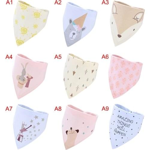 Baby Triangle Towel Saliva Towel Children Cotton Double Button Bib Headband Cute Cartoon Pattern Baby Bib wf