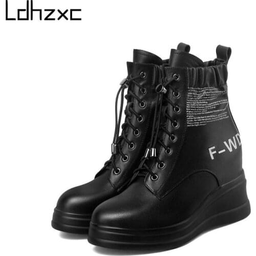 LDHZXC Genuine Leather Elegant Ladies Boots Fashion Top Autumn Winter Platform Womens Shoes Party Night Club Shoes Woman