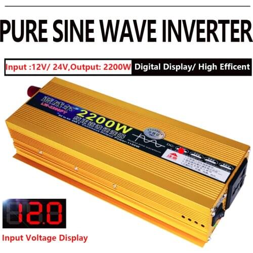 Pure sine wave inverter 2200W home car 12V/24V to 220v with digital display