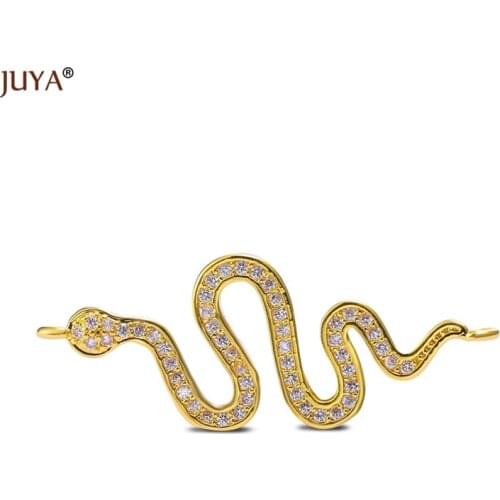JUYA ACCESSORIES FOR JEWELRY New Design CZ Rhinestone Curved Snake Connectors Charms For Making Jewelry Findings Component