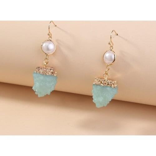 Korean Fashion Blue Resin Crystal Long Pearl Dangle Women Earrings Wedding Party Gift Accessories Jewelry