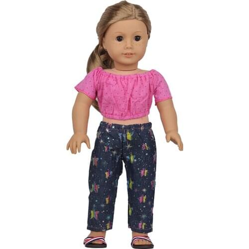 Beautiful Fashion 18 Inch Doll Clothes Soft Rose Red Shirt + Star Pants Suit Set For Reborn Baby 43 Cm Dolls Clothes For Girls