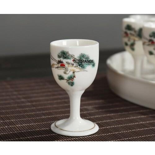 25ml Chinese Retro Style Handmade Round Ceramic Wine Glass High Feet Small Porcelain Wine Cup Drinking Utensils