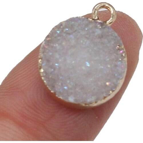 Natural Stone Plated Pendant Round White Agates Pendant Necklace For DIY Jewelry Best Birthday Gift Size 12x16mm