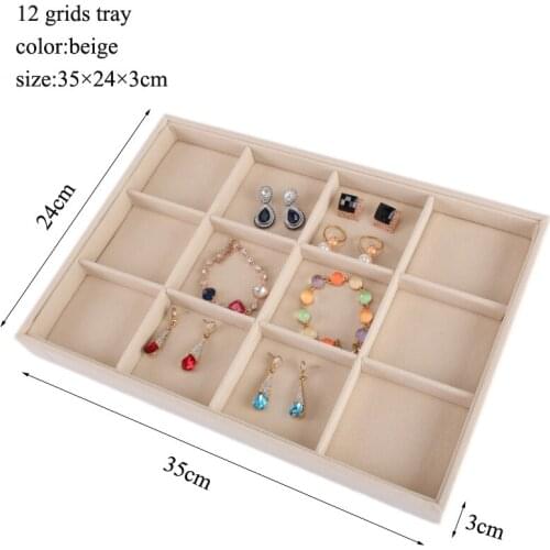 Fashion Hot Sale Beige Jewellery Storage Box Holder Necklaces Rings Earrings Pendants For Women Stand Series Velvet Jewelry Tray