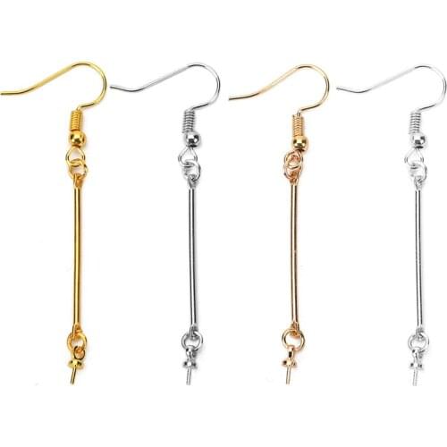 20pcs/lot Metal Iron Gold Silver Color Earring Hooks Wire With Pendant Charm Connector Diy Jewelry Making Findings Accessories