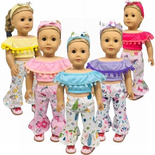 New Pattern Fashion Wool Ball Printed Pants Three Piece Set Fit 18 Inch American&43cm Baby New Born Doll Clothes Accessories