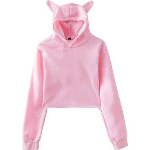 New fashion Lovely Cat ears Hoodie Pullovers Sweatshirt Autumn Women Campus Casual Sweatshirts Pure color Short Women Hoodies