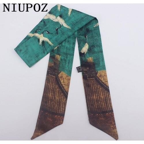 Chinese style New Design Luxury Brand Twill Silk Small Scarf Crane Women Fashion Hair Bags Handle Decoration Tie Hand Ribbon
