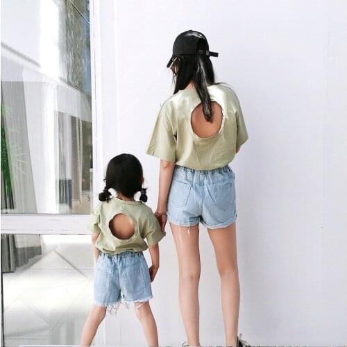 Family Matching Outfits Mother Daughter Shorts Summer Ripped Denim Shorts Mommy And Me Clothes Fashion Casual Shorts Family Look